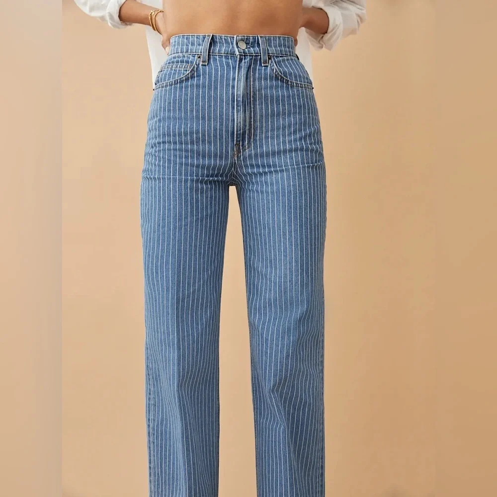 Reformation High Rise Blue Striped Jeans - Picture 1 of 6